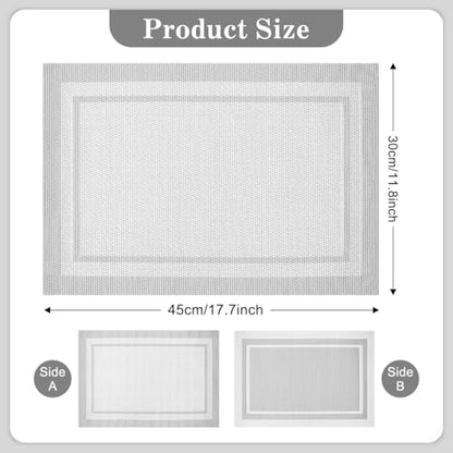 Placemats Set of 6, Heat Resistant Place Mats, Washable PVC Table Mats, Woven Vinyl Placemats, Non-Slip Stain Resistan Plastic Placemats for Table (Silver, 6) - color: Silver
