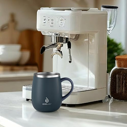 Ideus 16 oz Insulated Coffee Mug with Handle and Lid, Double Wall Stainless Steel Vacuum Thermal Coffee Mug, Travel Coffee Cup Thermal Cup for Home and Office (Navy Blue 2.0, FUJI DAWN) - color: Navy Blue 2.0