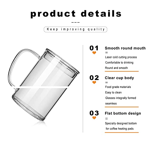 LUXU Glass Coffee Mugs (Set of 2),27oz Large Glass Coffee Cups Clear Glass Tea Cups Overnight Oats Containers with Glass Lid,Cute Coffee Bar Accessories,Iced Coffee Glasses for Latte,Cereal,Yogur - style: 27 oz large coffee mugs