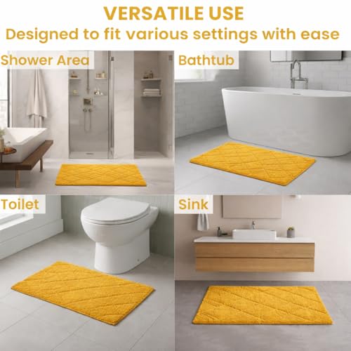 C23 20"x32" 100% Cotton Washable Bath Mat - 210 GSF Non-Slip Rug, Mustard Yellow - color: Mustard
