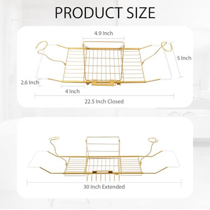Bathtub Caddy Tray, Expandable Bath Tub Table with Removable Book Holder Red Wine Rack Holder, for Home Kitchen Bathroom,Gold - color: Gold
