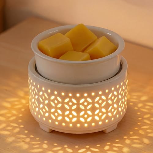Ceramic Wax Melt Warmer with 7-Color – Electric Candle Warmer for Scented Melts, PTC Heating Oil Burner for Home, Office, Decor - color: White Flower