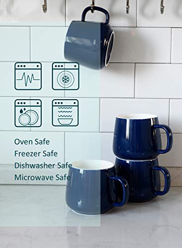 Teocera Ceramic Coffee Mug Set of 4-12 oz Coffee Mugs with Large Handles for Hot or Cold Drinks Like Latte, Cocoa, Tea or Juice - Smooth Ceramic, Dishwasher Safe, Navy - color: Navy