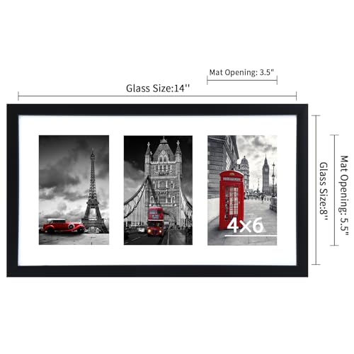 Fixwal 8x14 Collage Picture Frame, Holds Three 4x6 Photos, PVC | Shatter Resistant Plastic Cover, Wall or Tabletop Decor - size: 8x14（3-4x6）