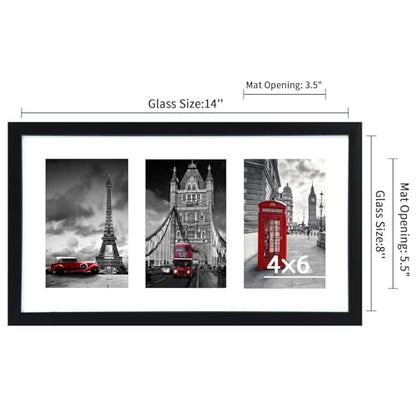 Fixwal 8x14 Collage Picture Frame, Holds Three 4x6 Photos, PVC | Shatter Resistant Plastic Cover, Wall or Tabletop Decor - size: 8x14（3-4x6）