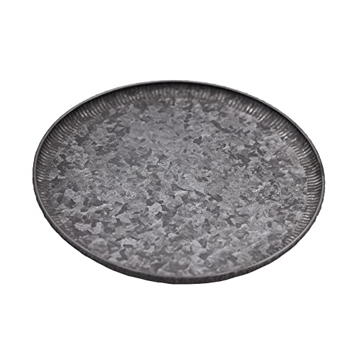 Funerom Round Galvanized Metal Tray Decorative Tray Corrugated Edges (12.6 inch) | corrugated edges - size: 12.6"