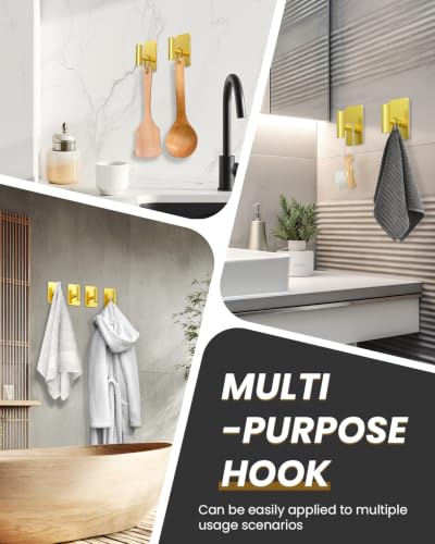 Heavy Duty Adhesive Hooks - 26lb Max, Sticky Wall Hooks Waterproof Stainless Steel for Hanging Towel, Coat, Robe, Towel Hooks Stick on Bathroom, Kitchen, Shower, Door (Gold, 4 Pack) - color: Gold-Cylinder4