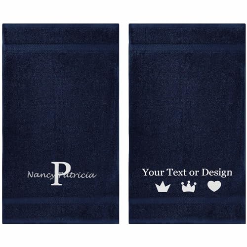 Personalized Hand Towels Set - Custom Turkish Cotton with Embroidered Name, Monogram - Soft & Absorbent Hand Towels - Navy, 16"x27" (2 Pack) - color: Navy, size: 2 Pack Hand Towels (16"x27")