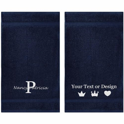 Personalized Hand Towels Set - Custom Turkish Cotton with Embroidered Name, Monogram - Soft & Absorbent Hand Towels - Navy, 16"x27" (2 Pack) - color: Navy, size: 2 Pack Hand Towels (16"x27")