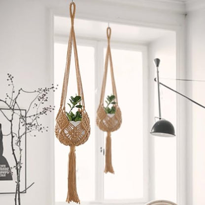 2-Pack Macrame Plant Hangers, Jute Hanging Planters for Indoor Plants for up to 8 Inch Pot Hanging Baskets Boho Plant Holder Basket for Outdoor Home, Handwoven, 35 Inchs
