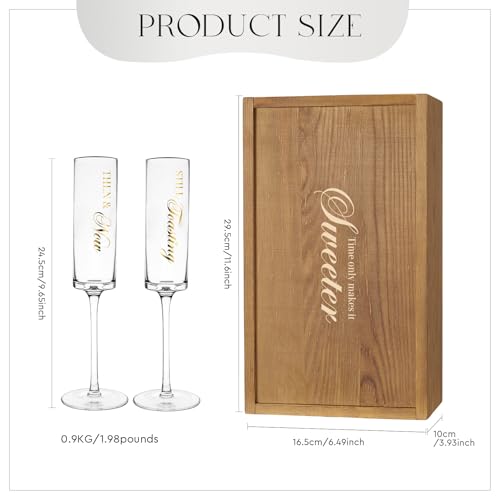 AW BRIDAL Anniversary Champagne Flutes Set of 2 with Wooden Keepsake Box | Engagement Gifts for Couples, Mr and Mrs Champagne Flutes, Crystal Toasting Glasses, Bridal Shower and Wedding Gift - color: Then & Now（Brown）, size: Set of 2（Wooden box）