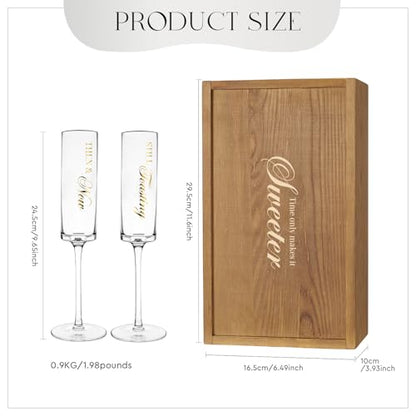 AW BRIDAL Anniversary Champagne Flutes Set of 2 with Wooden Keepsake Box | Engagement Gifts for Couples, Mr and Mrs Champagne Flutes, Crystal Toasting Glasses, Bridal Shower and Wedding Gift - color: Then & Now（Brown）, size: Set of 2（Wooden box）