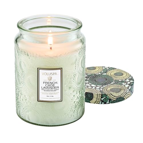 Voluspa French Cade Lavender Large Scented Candle Jar 18 Oz, 100 Hr Burn | Coconut Wax Blend in Decorative Glass, Clean Even Burn, USA Handcrafted Gift for Hosts, Fragrance Lovers & Relaxed Rooms - color: 1 - French Cade Lavender