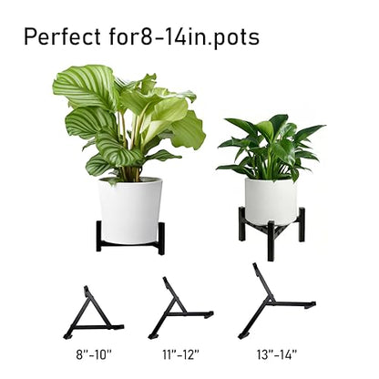2-Pack Adjustable Plant Stand Indoor Outdoor, Black | Heavy Duty Metal Frame, Fits 8-14" Pots, Non-Slip Base, Stable On Any Floor, Pots Not Included - size: 2 Pack - Triangle