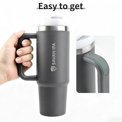 Insulated Tumbler, Gray, 30 oz | Stainless Steel Vacuum, Handle and Straw, Leak Resistant Lid, Fits Car Cup Holder - color: CHARCOL, size: 30 oz