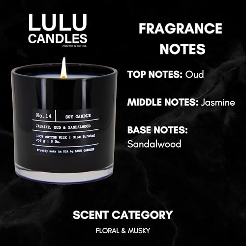 Lulu Candles | Jasmine, Oud & Sandalwood | Luxury Scented Soy Jar Candle | Hand Poured in The USA | Highly Scented & Long Lasting (9 Oz. 2 Pack) - size: 9 Oz. 2 Pack