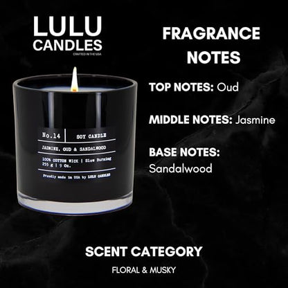 Lulu Candles | Jasmine, Oud & Sandalwood | Luxury Scented Soy Jar Candle | Hand Poured in The USA | Highly Scented & Long Lasting (9 Oz. 2 Pack) - size: 9 Oz. 2 Pack