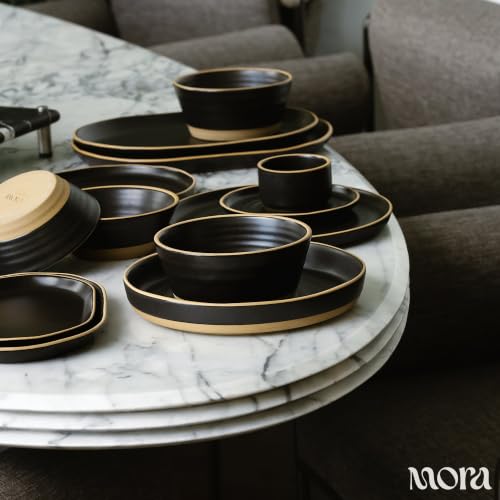 Mora Medium Dishes Set of 4, 35oz Ceramic Pottery Pasta Plate/Wide Bowls - Microwave, Oven and Dishwasher Safe - Night - color: Night