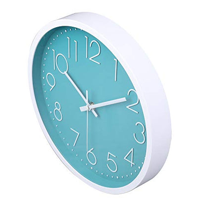 12 Inch Silent Non-Ticking Battery Operated Round Turquoise Wall Clock Easy to Read for Pool/Home/Office/School/Kitchen/Bedroom/Living Room Teal Clocks - color: Teal, size: 12 Inch