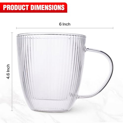 Jayour Fluted Double-Wall Glass Coffee Mugs | 15oz Latte & Cappuccino Mugs | Modern Ribbed Design - Set of 4