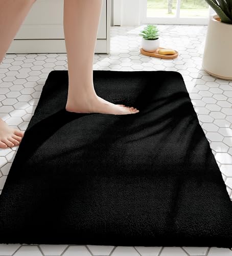 MINIDEAR Bathroom Rugs 24x17 Black - Thick Memory Foam Bath Mat, Ultra Soft & Plush Fluffy, Non-Slip, Quick Dry, Absorbent Washable Floor Microfiber Mat for Tub, Home Decor Accessories - color: Black, size: 1'5" x 2' (24x17)