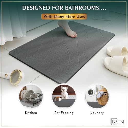 Extra Large Diatomaceous Earth Stone Bath Mat (31.5” x 19.7”) Dark Gray XL | Fast Absorbent Shower Stone Bath Mat For Bathroom - Quick Dry, Easy Clean and Non-Slip Mat - Instant Drying Diatomite Bathmat - color: Dark Gray