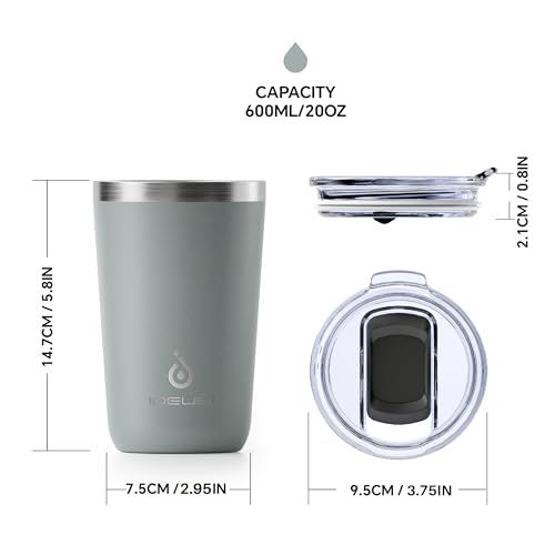 Ideus 20 oz Tumbler, Travel Coffee Mug with Splash Proof Sliding Lid, Double Wall Stainless Steel Vacuum Insulated Coffee Mug for Home and Office, Keep Beverages Hot or Cold, Gray - color: Gray