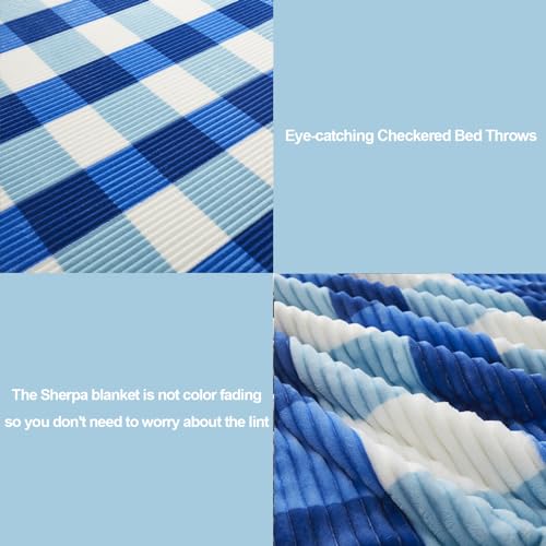 PU MEI Sherpa Blanket Twin Plaid Thick Bed Blanket, 60”*80” Super Soft Flannel Fuzzy Fleece Reversible Velvet Plush Warm Blanket for Couch (Blue Check, 60"*80") - color: Blue Check, size: 60"*80"