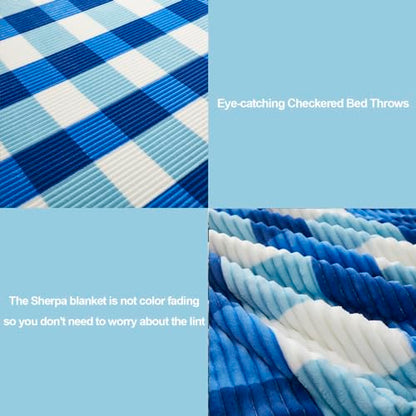PU MEI Sherpa Blanket Twin Plaid Thick Bed Blanket, 60”*80” Super Soft Flannel Fuzzy Fleece Reversible Velvet Plush Warm Blanket for Couch (Blue Check, 60"*80") - color: Blue Check, size: 60"*80"