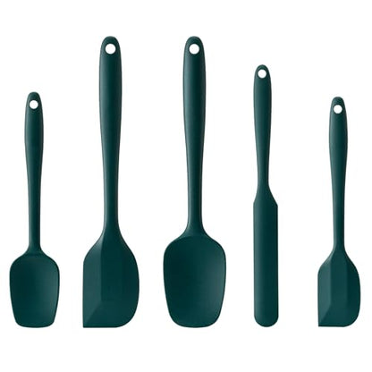 Silicone Spatula Set,5 Piece Food Grade Rubber Spatulas,Dark Green | Spatulas Silicone Heat Resistant for Baking,Cooking,and Mixing High Heat Resistant Non Stick Dishwasher Safe BPA-Free - color: Dark Green