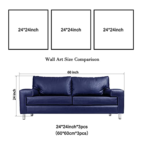 Wieco Art Blue Flowers 3 Panels Canvas Print Wall Art Modern Pictures Artwork for Living Room Bedroom and Home Decorations - size: 24x24inchx3pcs (Unframed)