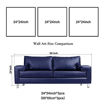 Wieco Art Blue Flowers 3 Panels Canvas Print Wall Art Modern Pictures Artwork for Living Room Bedroom and Home Decorations - size: 24x24inchx3pcs (Unframed)