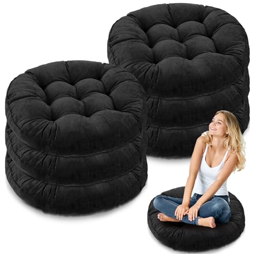 Jerify Black 6 Pcs Large Floor Pillow Cushion,Round 22 x 22 | Round Square Flexible Seating Floor Meditation Pillow for Classroom Adult Picnic Party Learning Daycare School Reading Corner - color: Black, size: Round 22 x 22