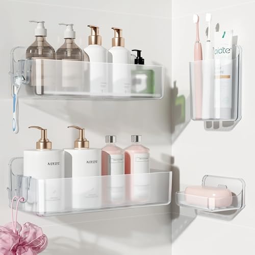 Nieifi Adhesive Shower Shelves, Clear, 4 Pieces | Rustproof ABS, Large Capacity, Removable Design, Easy-Clean, No Drilling Shower Organizer for Bathroom Storage & Home Decor - color: A-Clear, size: 4 pieces
