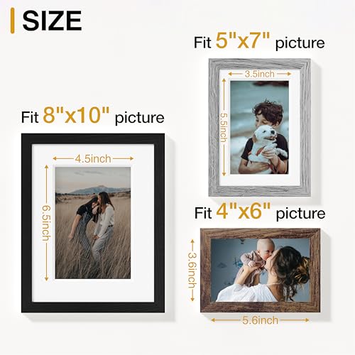 Vittanly 12 Pack Gallery Wall Frame Set, Black, Brown, Grey | Gallery Wall Frame Set: 4pcs 8x10, 4pcs 5x7 & 4pcs 4x6 Photos for Wall & Table, Picture Frames made of Engineered Wood - color: Black & Brown & Grey