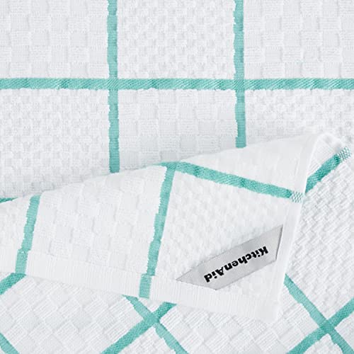 KITCHENAID Quilted Cotton Terry Cloth Oven Mitt, Pot Holder, Kitchen Towel 4-Pack Set, Heat Resistant, Silicone Grip, 16"x26", 7"x13" & 7"x10", Aqua Sky - color: Aqua Sky