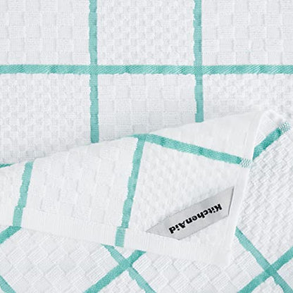 KITCHENAID Quilted Cotton Terry Cloth Oven Mitt, Pot Holder, Kitchen Towel 4-Pack Set, Heat Resistant, Silicone Grip, 16"x26", 7"x13" & 7"x10", Aqua Sky - color: Aqua Sky