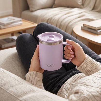 TILUCK 12 oz Insulated Coffee Mug with Lid and Handle | BPA-Free Lid, Double-Wall Vacuum Insulation, Stainless Steel Coffee Cup,Dishwasher Safe Mug for Hot & Cold Drinks,LightPurple - color: Matte LightPurple, size: 12 Ounces