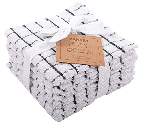 KAF Home Pantry 100% Cotton Checkered Grid Dish Cloths | Set of 6, 12 x 12 Inches | Absorbent and Machine Washable | Perfect for Cleaning Counters, and Any Household Spills - Black - color: Black