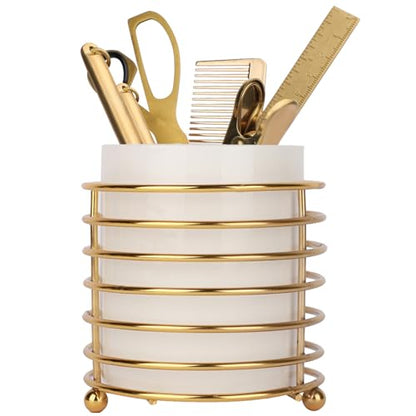 Spoon holder for Kitchen Countertop, Cutlery Flatware Caddy with Round Metal Bracket, Sturdy and Durable - color: White Gold, size: S