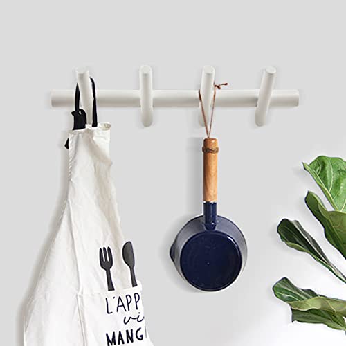 KYSMOTIC Modern Wood Coat Rack - Wall Mounted - White 4 Peg Coat Hooks - Hanging Clothes Robes Towels Hats - color: White, size: 4 Hooks