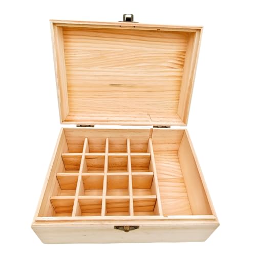 Anktily Unfinished Wooden Storage Organizer Box with Lid, Unpainted Wood Case Box for Small Keepsakes, Jewellery, Tea Bag Holder Case (17 Grids) - style: 17 Grids