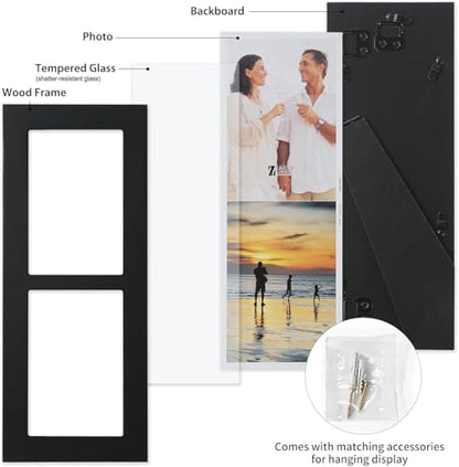 6x4 2-Opening Collage Picture Frame Black Wood | Two 4x6 openings, shatter-resistant glass, tabletop & wall mount - size: 6x4 - 2 Opening