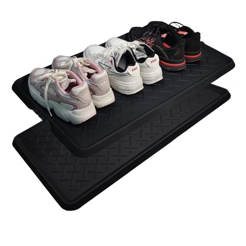 Rubber Boot Tray Shoes Tray for Entryway Multipurpose Boot Mat Trays with Raised Edge Indoor Outdoor Boots Mat for Shoes 27.5x16 Inches (2 Pack) - color: 2 Pack