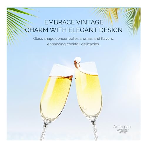 American Atelier Champagne Flutes, Set of 2, Gem Filled Stem, 10in