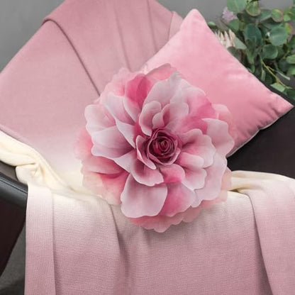 OiseauVoler 3D Peony Flower Decorative Throw Pillow with Insert Included | Handmade Cute Round Pillow Cushion Aesthetic for Couch Bed Home Decor Red Gradient 12 Inch