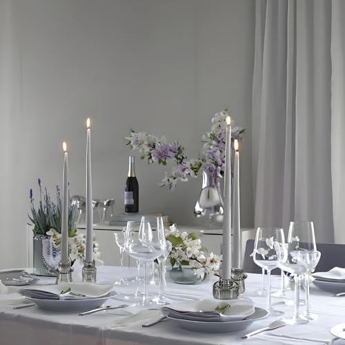 Glass Candlestick Holders, Taper Candle Holders, Set of 6, Gray | Double-sided ribbed glass taper candle holders for wedding centerpieces, parties, Christmas,Halloween, and home deco - color: Gray, size: 6 PCS