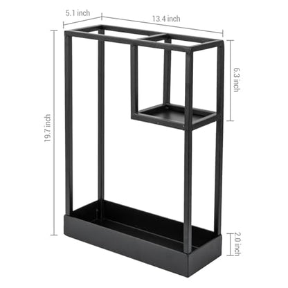 MyGift Modern Black Metal Entryway Umbrella Rack with Geometric Design, 13 x 5-inch Wide Rectangular Freestanding Cane Umbrella Holder with Shelf for Small Umbrellas and Bottom Drip Catch Tray - color: Black, size: 13.4″(Rectangle)