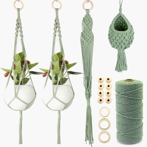 BUFANTL Macrame Kit for Beginners, 4-in-1 Plant Hanger Set - DIY Hanging Planter Craft Kit with 3 Tutorials for Home & Garden Decor, Ideal Handmade Gift - color: G12