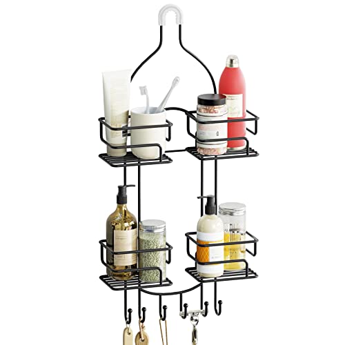 SRIWATANA Shower Caddy Hanging, Shower Organizer with Razor Hooks, Black | Rustproof Shower Rack, No Drilling Shelves Over Shower Head, Anti-Swing Scution Install, Bathroom Holder for Sponge Loofah - color: Black
